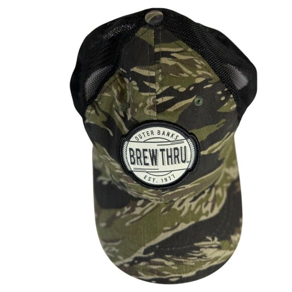 Brew Thru Outer Banks Baseball Hat NC Beach Mesh Snapback Camo Trucker Cap Hat - Picture 2 of 9